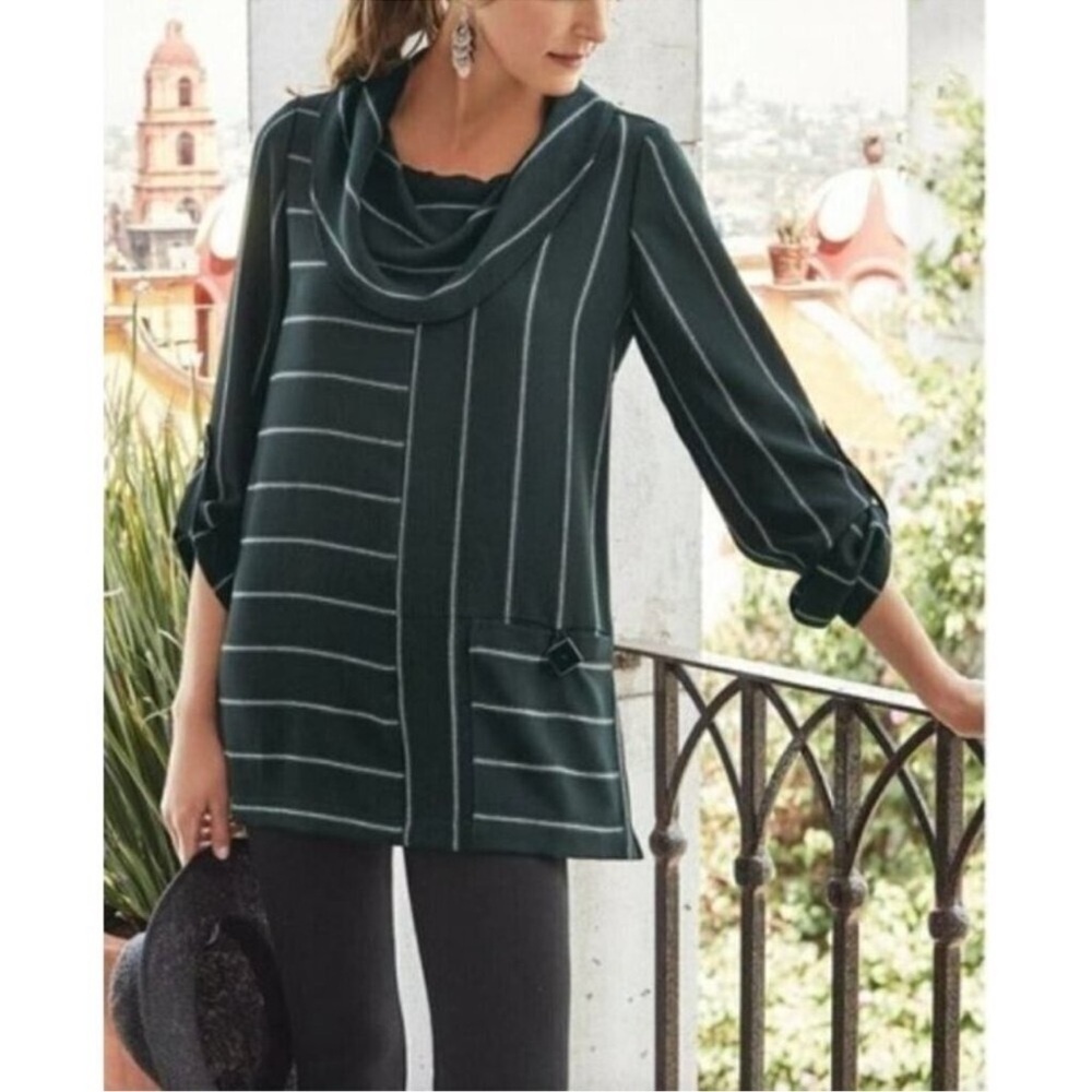 Soft Surroundings Black & White Striped Cowlneck TunicTop. Size 3X